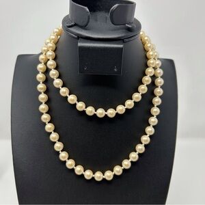 Long Stranded Faux Pearl White Cream Necklace